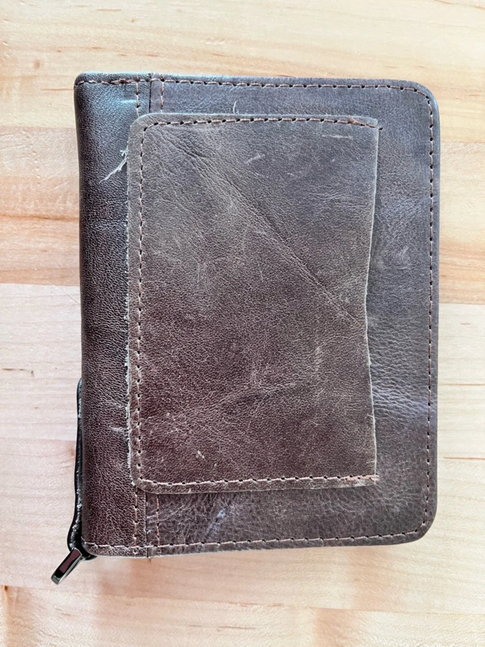 Pi uncle Embossed Brown Leather Zip Wallet
